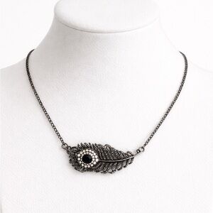Y2K‎ Gunmetal Statement Feather Necklace Chunky Gothic Vintage Inspired